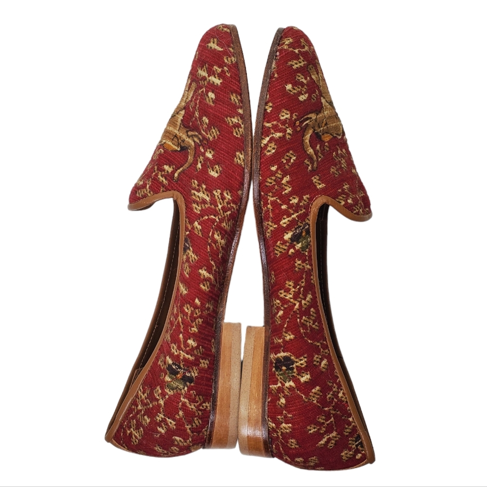 ZALO Elephant Tapestry Flats Loafers Smoking Slippers Sz 5 NWT Leather Soles - Picture 6 of 10